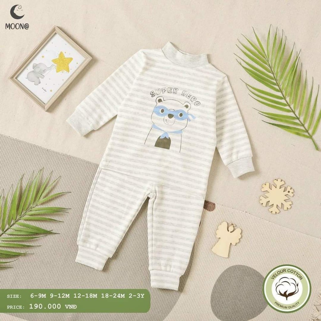 [CHÍNH HÃNG] Bộ cổ 2cm cotton nhung họa tiết trẻ em Moon