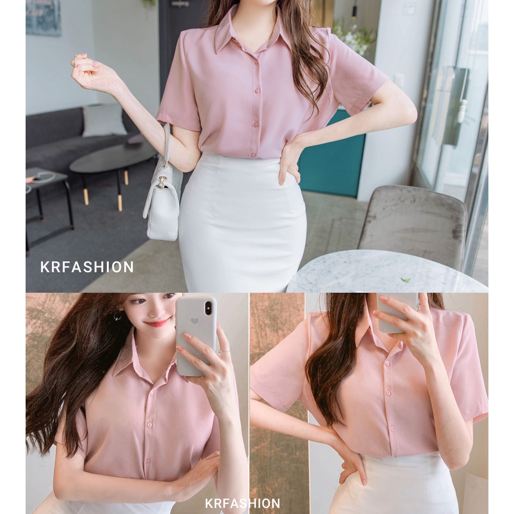 Áo sơ mi nữ tay ngắn công sở KRfashion SM101 Hàn Quốc cao cấp cộc tay Vải mềm mịn không nhăn đẹp