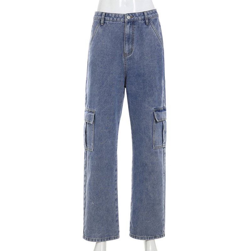 Quần Jeans Dài Lưng Cao Ống Rộng Thời Trang Cho Nữ
