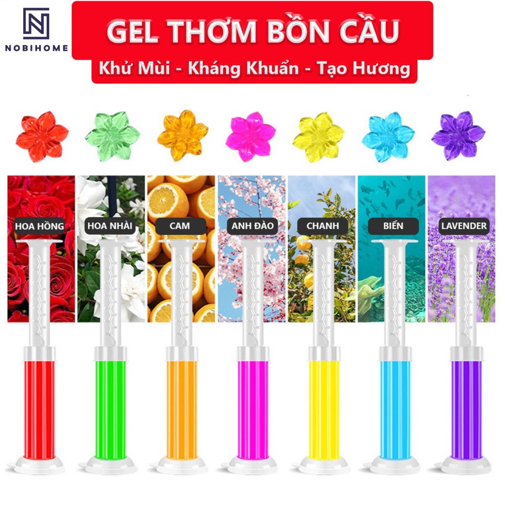 Gel Khử Mùi Bồn Cầu Hình Bông Hoa Nobihome, gel thơm khử bồn cầu bông hoa dạng thạch với 7 mùi thơm cho toilet Nobihome