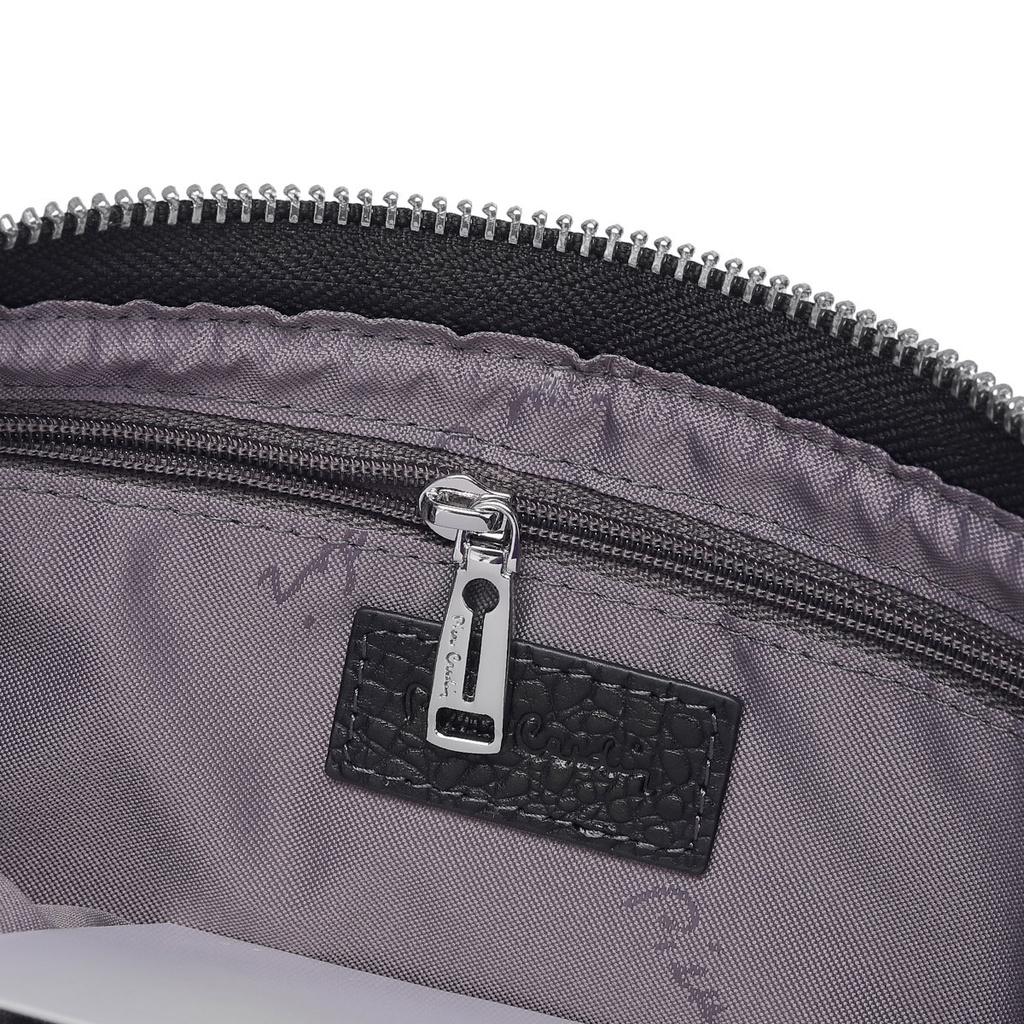 Ví cầm tay nam pierre cardin da bò, logo crom trắng