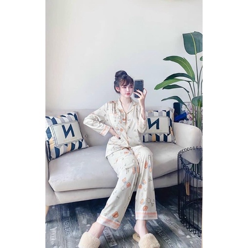 Pijama dài tay hoạ tiết cao cấp