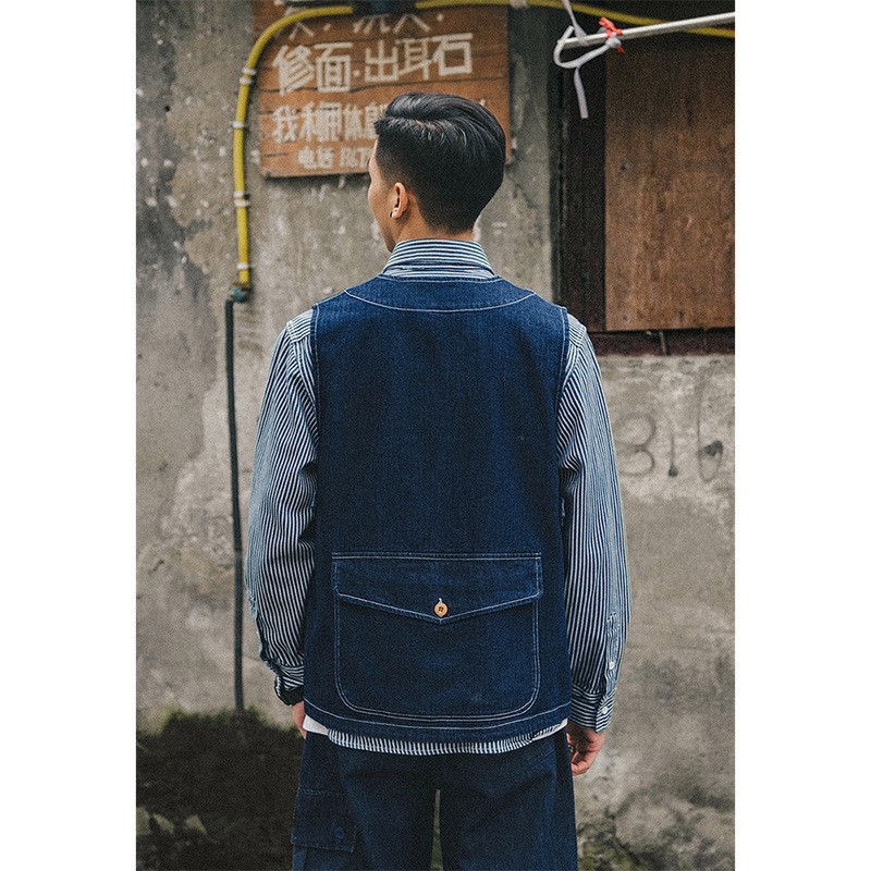 Áo Khoác Denim Không Tay Phong Cách Quân Đội Mỹ Cá Tính