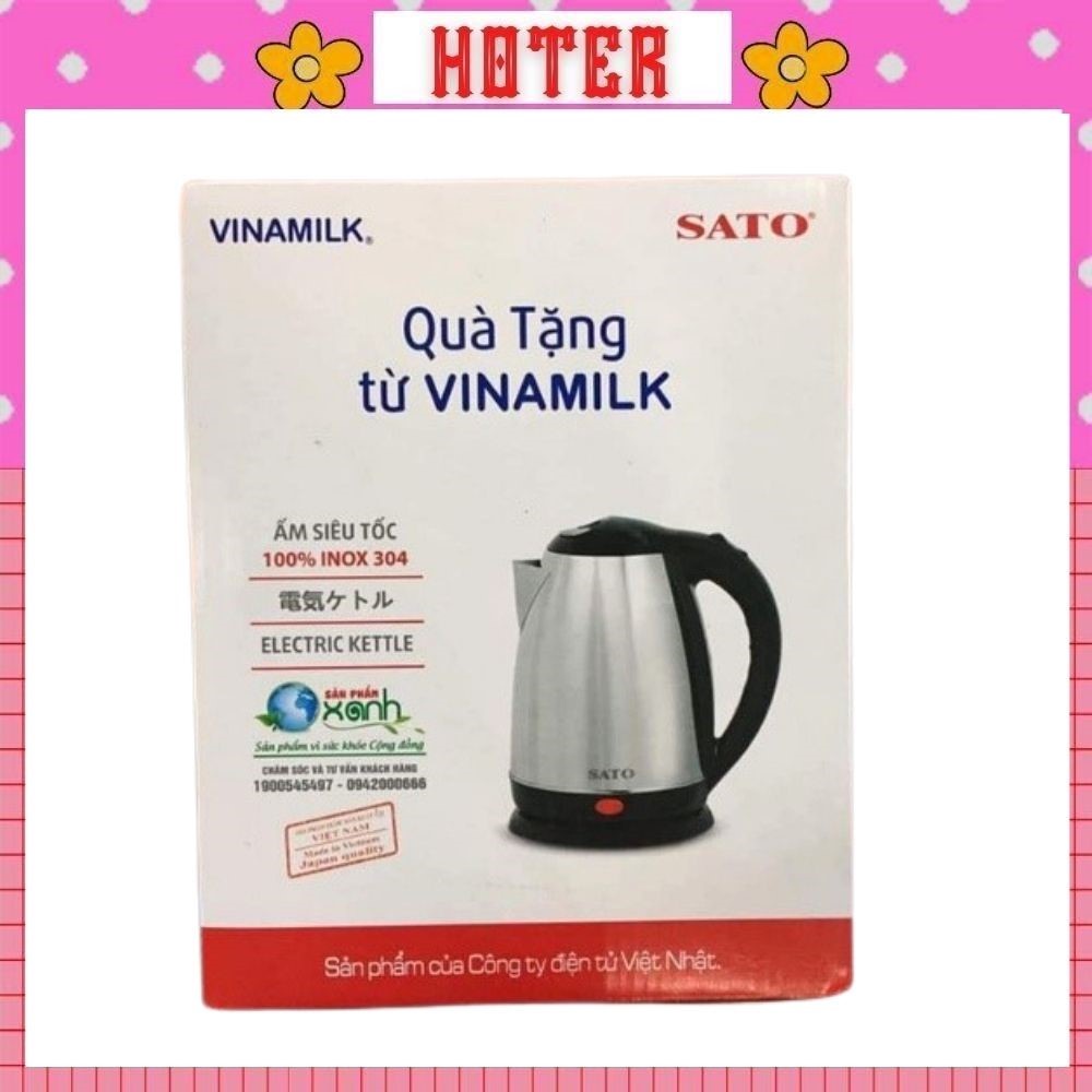 Ấm siêu tốc HOTER. Bình Đun Siêu Tốc SATO 1L8 Cao Cấp - Thân INOX - Đế Xoay - Hàng Chính Hãng.