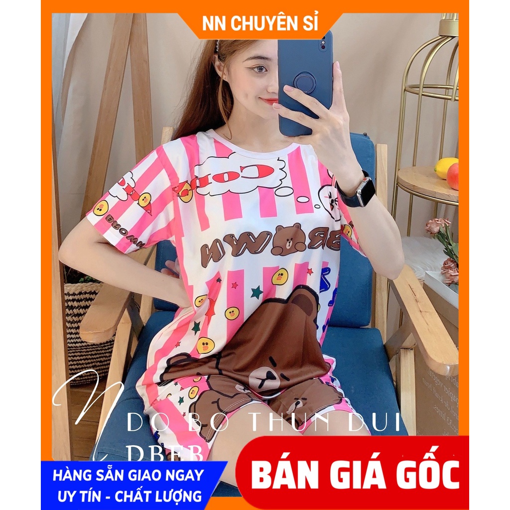 Đồ bộ hoạt hình unisex từ 5kg đến 60kg vải thun mềm mịn mát họa tiết bò sữa gấu brown báo hồng DBRBD SIZE 4 ĐẾN L