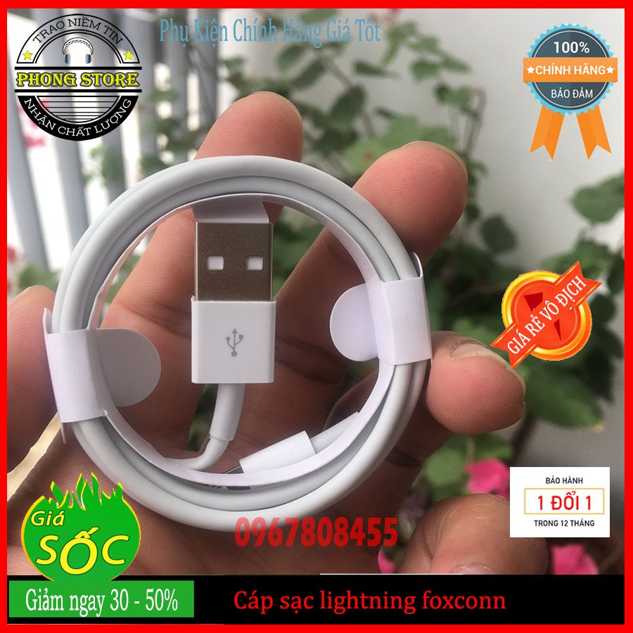 Dây Cáp Sạc iP Lightning Chuẩn Fox-conn Dùng Cho Các Dòng iP 5/6/7/8/X,XR,XSM Bảo Hành 12 tháng - Phong Store