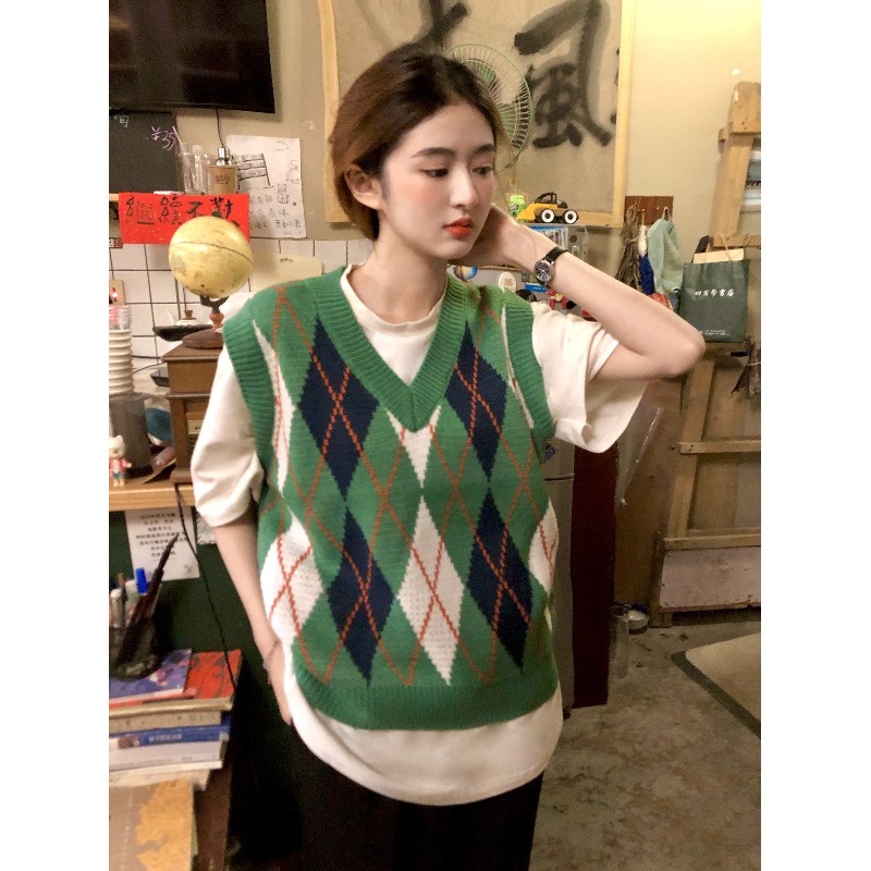 Áo len không tay cổ chữ v họa tiết sọc caro thời trang dành cho nữ
 | BigBuy360 - bigbuy360.vn