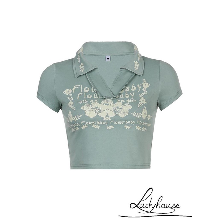 Áo Thun Crop Top Tay Ngắn Dáng Ôm In Chữ/ Hoa Phong Cách Harajuku Cổ Điển Thời Trang Mùa Hè Cho Nữ Y2K