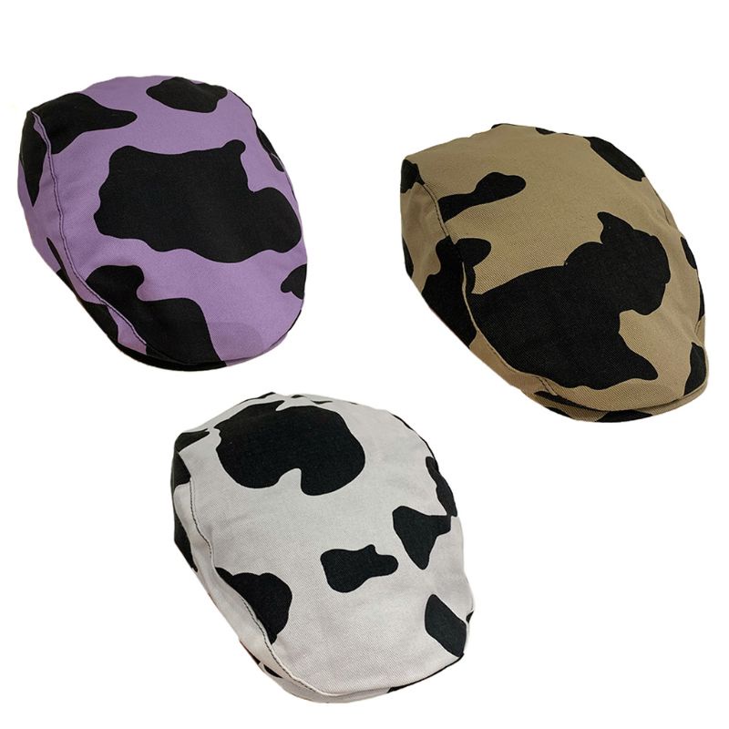Mũ Beret Cotton Họa Tiết Bò Sữa Phong Cách Vintage Anh Quốc Cho Nữ