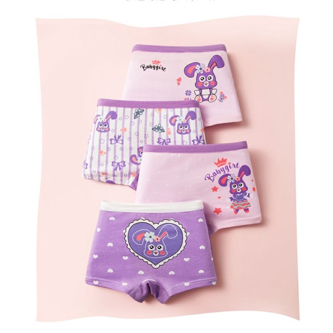 [T06 Combo 4 chíp đùi] Quần chíp bé gái, quần lót trẻ em cotton hình thỏ tím ngộ nghĩnh Maruka Fashion