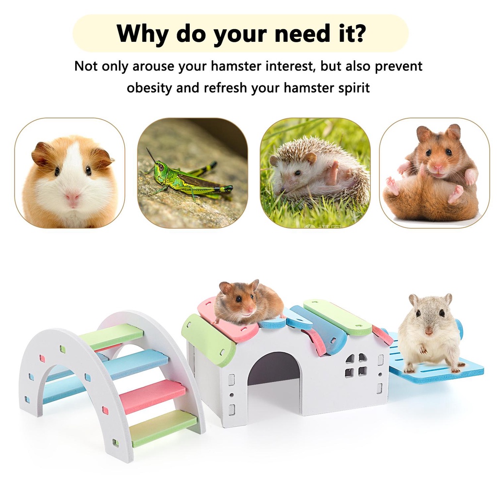 Đồ Chơi GặM BằNg Gỗ, MàU CầU VồNg Cho ChuộT Hamster