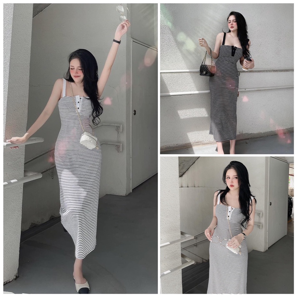 Đầm Body Hai Dây Sọc Ngang Nhỏ xinh
