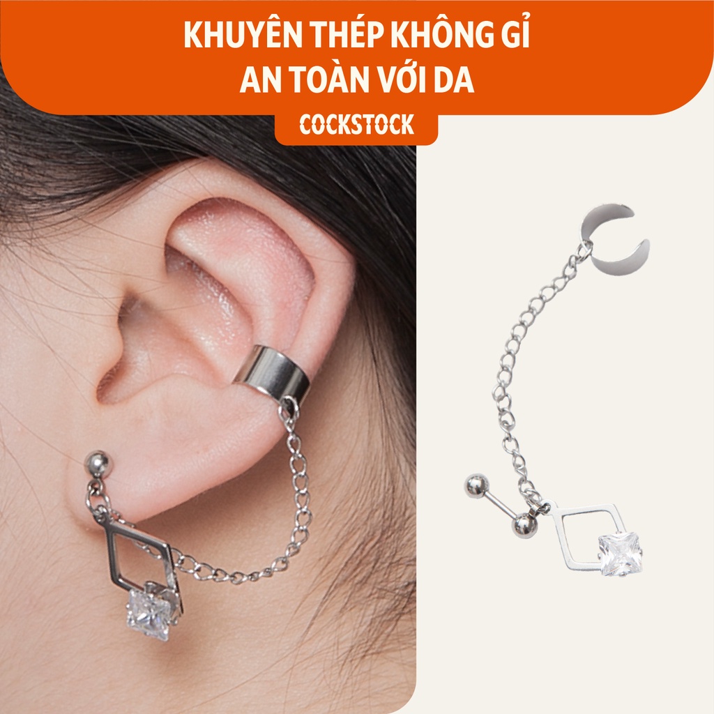 Khuyên tai kẹp xích Hexagon đá CockStock