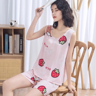 Đồ Ngủ Nữ Pyjama Set Đồ Nữ Ba Lỗ Cộc Tay Quần Ngắn Trẻ Trung Dễ Thương Đáng Yêu