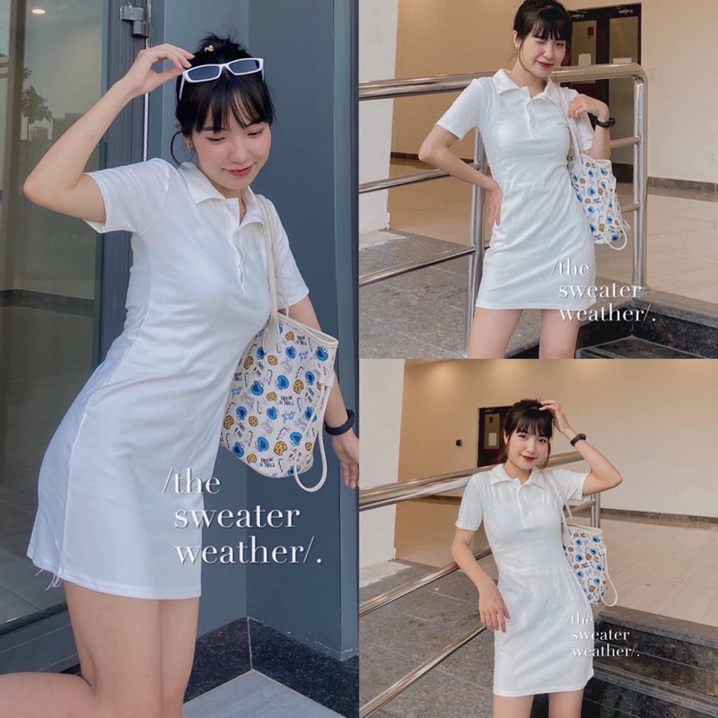 [Ảnh thật/Video]Váy polo dáng body chất mát tôn dáng Váy body phong cách Hàn Quốc chất Cotton Mềm mịn