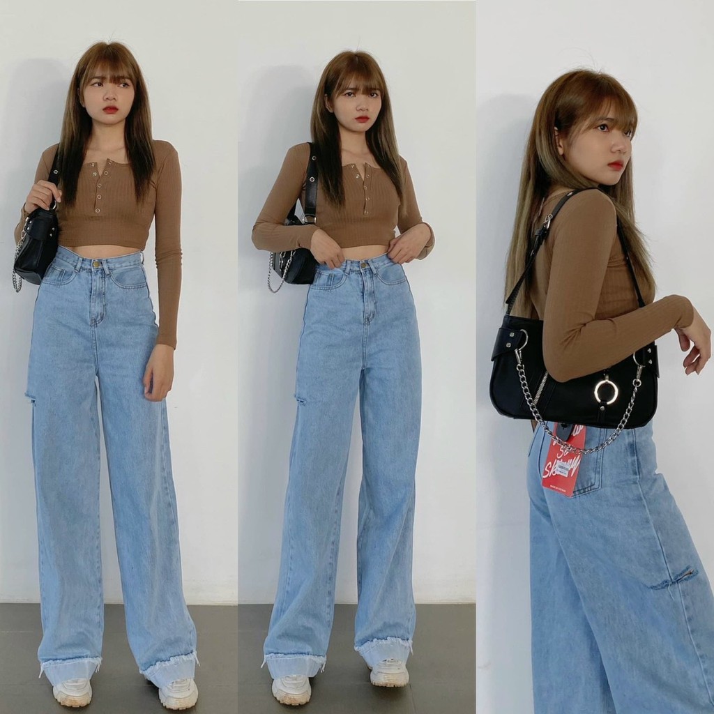 QUẦN JEANS LÊN LAI, Suông rộng dài m7 mặc vô tư, đủ SML hàng sẵn