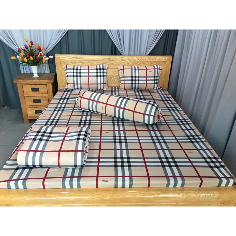 Bộ drap thun☘️FREESHIP☘️ ga thun lạnh Hàn Quốc sọc Bbr ( 1 ga, 3 vỏ gối)