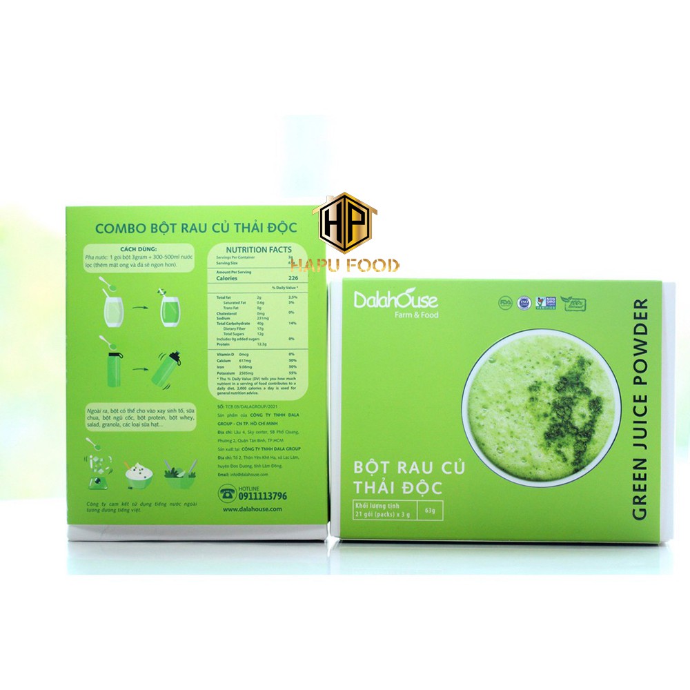 Bột rau củ thải độc Dalahouse Hộp 63g ( 21 gói x 3g ) - Detox giảm cân, thanh lọc cơ thể - Bolyfood