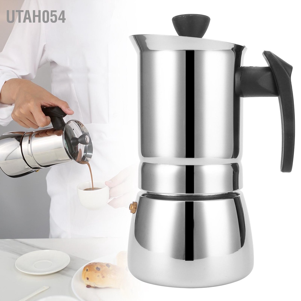 [Hàng Sẵn] Ấm pha cà phê moka Express Moka Pot bằng thép không gỉ di động cho văn phòng tại nhà【Utah054】