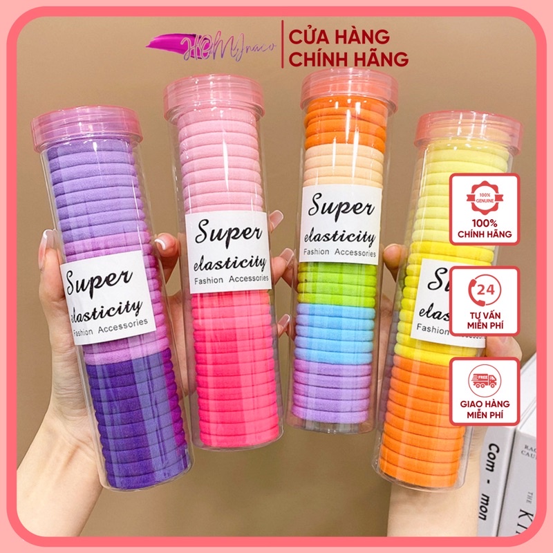 Ống hộp 20 thun cột tóc trơn co giãn siêu bền - Set 20 chun buộc tóc loại xịn Hot Trend màu cafe, trà sữa mix