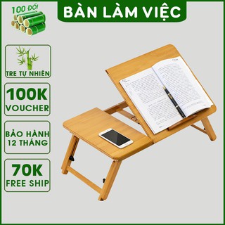 Bàn học gấp gọn thông minh 100 Đốt gỗ tre tự - Bàn làm việc có kệ để laptop & sách, thiết kế hiện đại, sang trọng