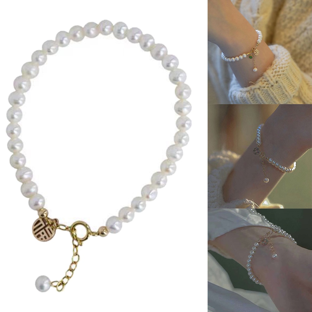 🌺Vòng tay may mắn đính hạt ngọc trai phong cách Trung Hoa cổ điển cho nữ