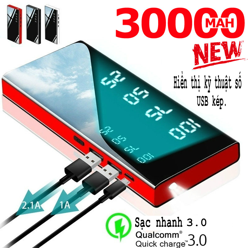 Pin Dự Phòng 30000mAh Sạc Nhanh Hiển Thị Điện Tử Đèn Led Báo Pin Sạc dự phòng đa năng Sạc An Toàn