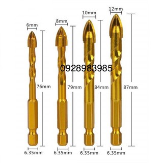 Bộ 4 mũi khoan 6,8,10,12 mũi khoan gạch men đa năng,mũi khoan đa năng, mũi khoan tường chân lục giác 4 cạnh đầu chữ thập