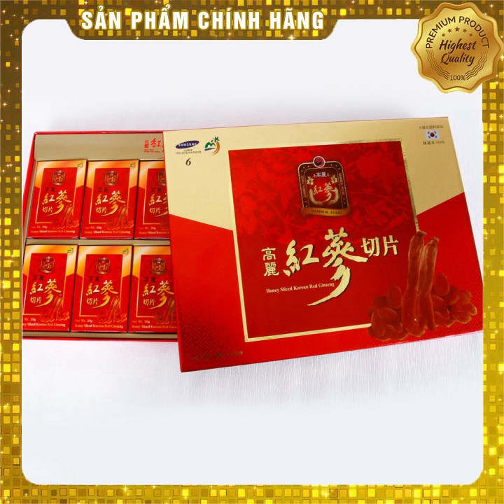 [Hàng chính hãng]  Hồng Sâm thái lát tẩm Mật Ong SAMBOK Hàn Quốc hộp 200g (Honey Sliced Korean Red Ginseng)