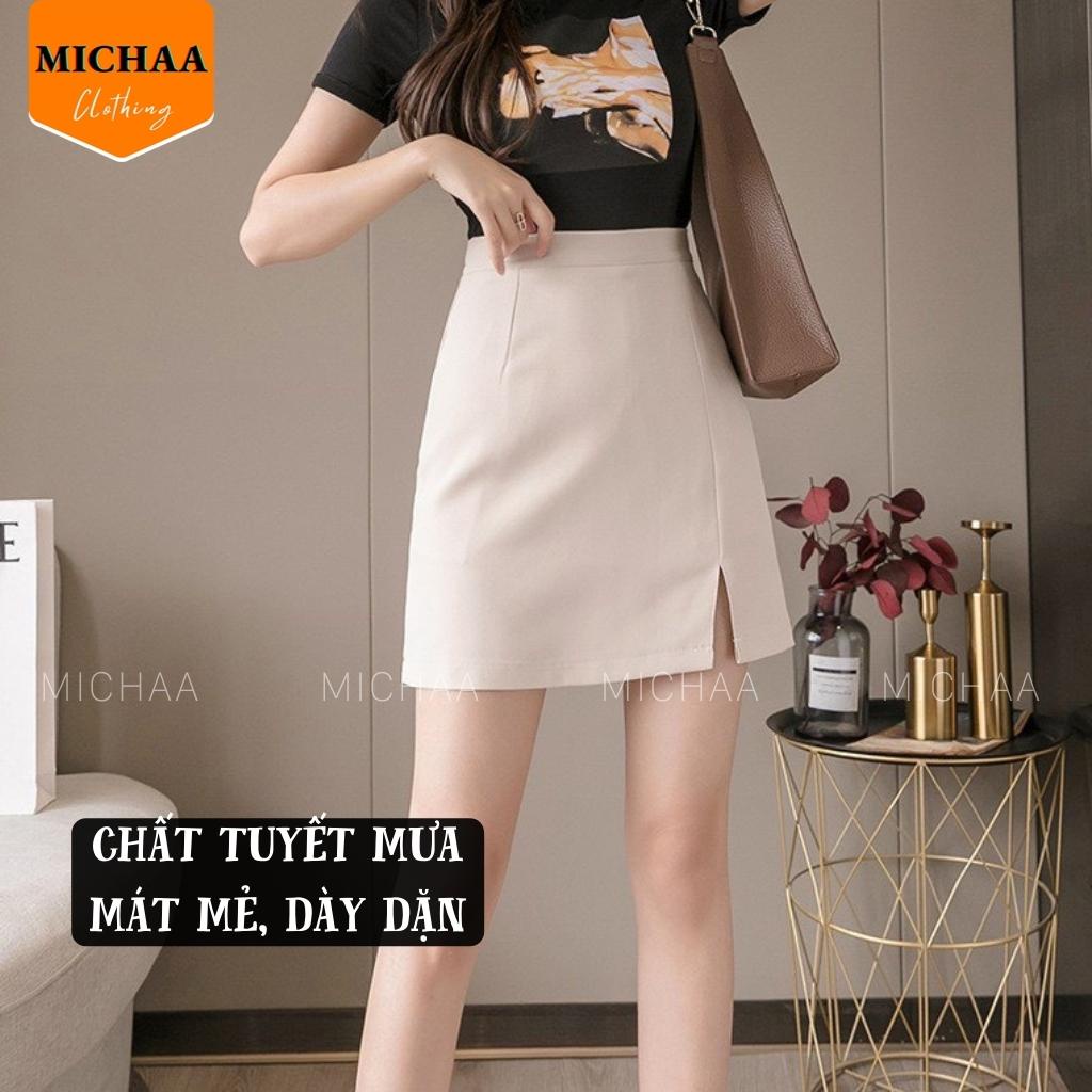 Chân Váy CHỮ A XẺ TÀ Trước Ngắn Công Sở Có Lót Trong Lưng Cạp Cao Trẻ Trung - MICHAA