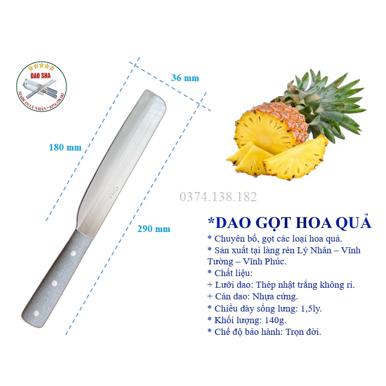 Bộ 2 dao thái thịt, bổ gọt hoa quả bằng thép Nhật trắng không gỉ - Chuôi nhựa - thương hiệu làng rèn Lý Nhân
