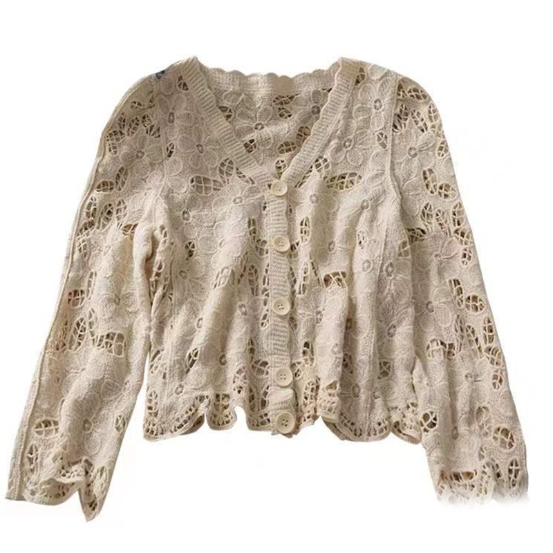 Áo khoác cardigan dệt kim cổ chữ V phối nút họa tiết hoa thời trang sành điệu