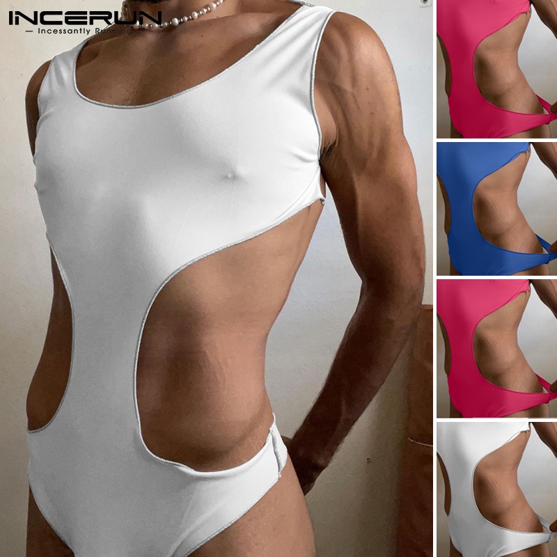 Jumpsuit INCERUN kiểu sát nách cổ tròn khoét lỗ gợi cảm cho nam