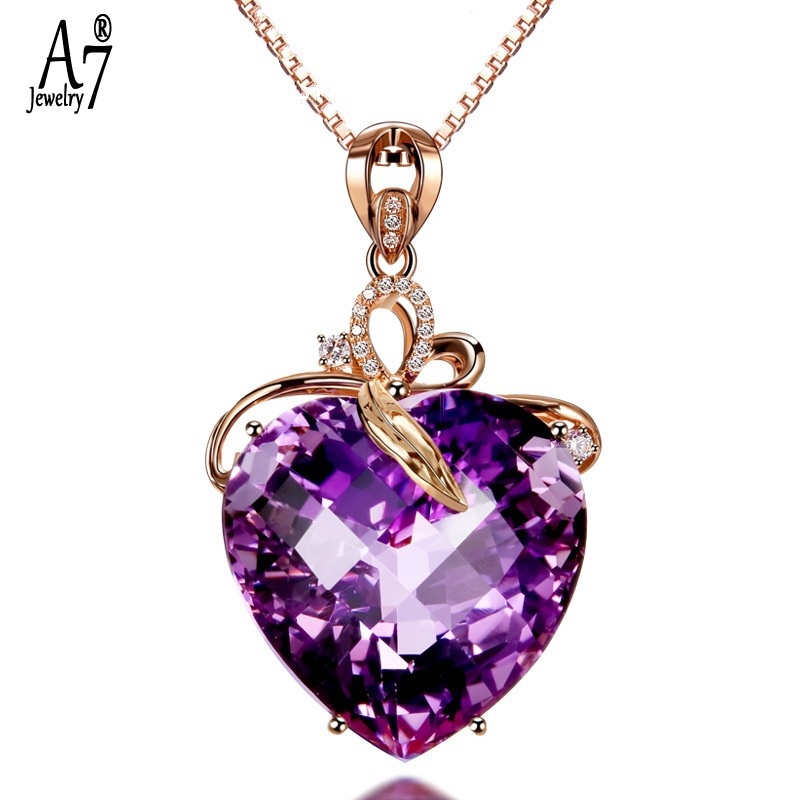 Vòng cổ mạ bạc 925 mặt trái tim đính đá thạch anh màu tím 18K phong cách sang trọng