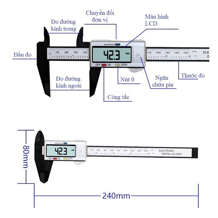 Thước đo điện tử kỹ thuật số 15cm