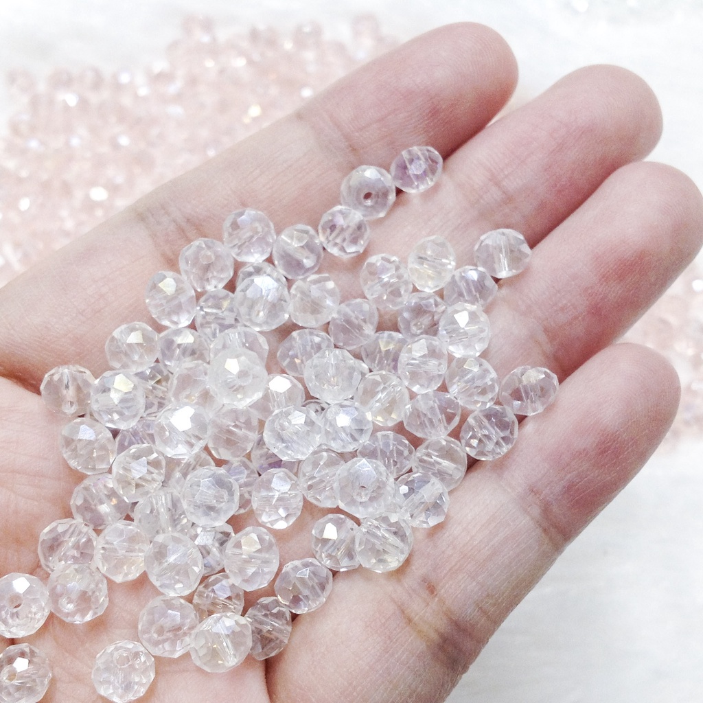 10 Hạt đá pha lê tròn bẹt nhiều màu size 6ly 6mm cườm xỏ vòng lắc tay lấp lánh