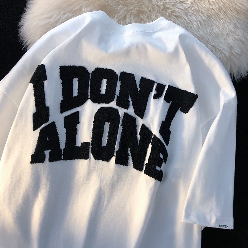 ZHELIHANGFEI Áo Thun Tay Ngắn Form Rộng Thêu Chữ Phong Cách Retro Mỹ