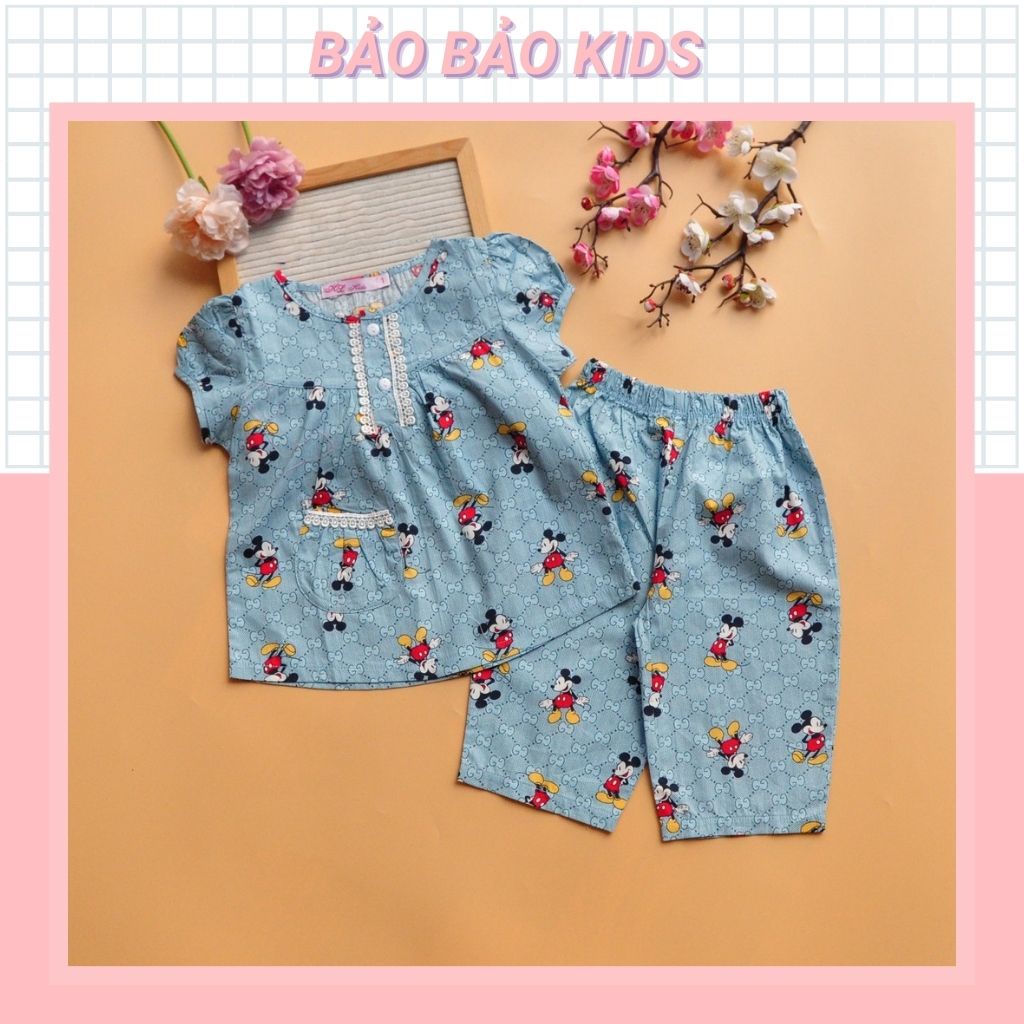 Đồ bộ pijama bé gái mặc nhà cánh tiên lửng hoạ tiết mickey 12 đến 33kg - BAOBAOKIDS