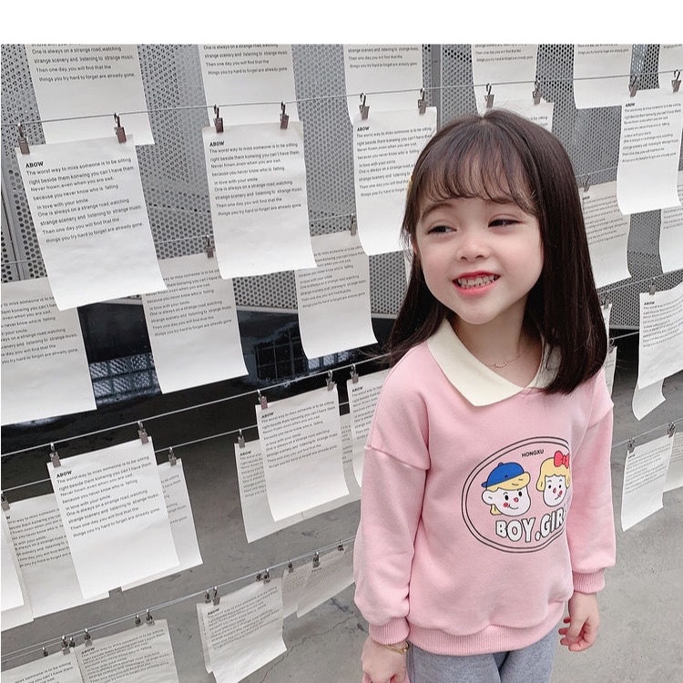 Áo sweater dài tay cổ bẻ in hình  Boy Girl  cho bé gái mặc siêu dễ thương từ 25kg đến 45kg thời trang trẻ em Dream House