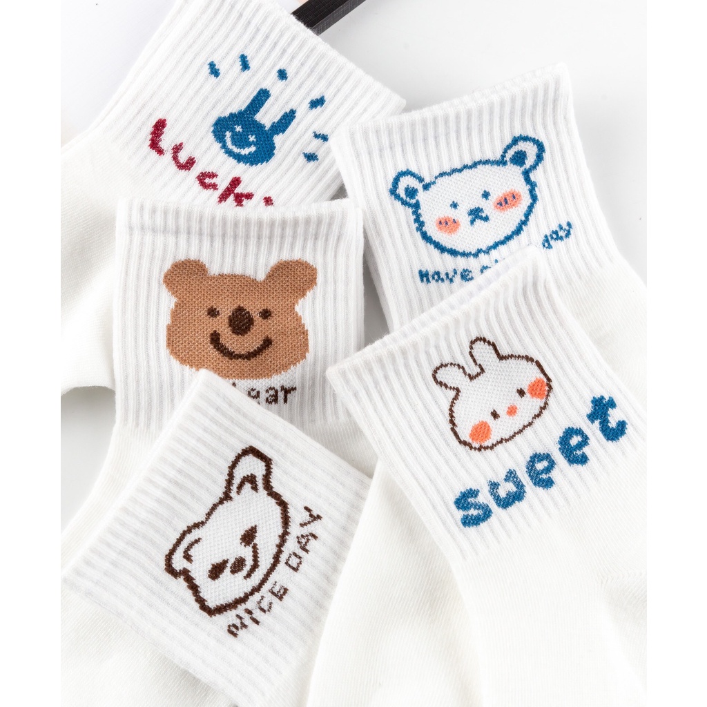 Tất vớ nữ cổ cao trắng họa tiết gấu xinh xắn style Hàn Quốc Warm&Cute AD25