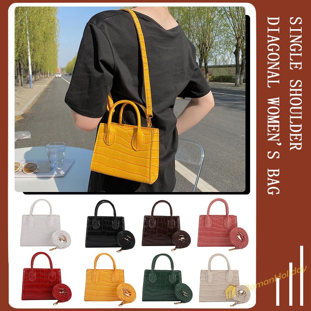 【On Sale】Retro Women Alligator Pattern Pure Color PU Shoulder Bag Top-handle Handbag