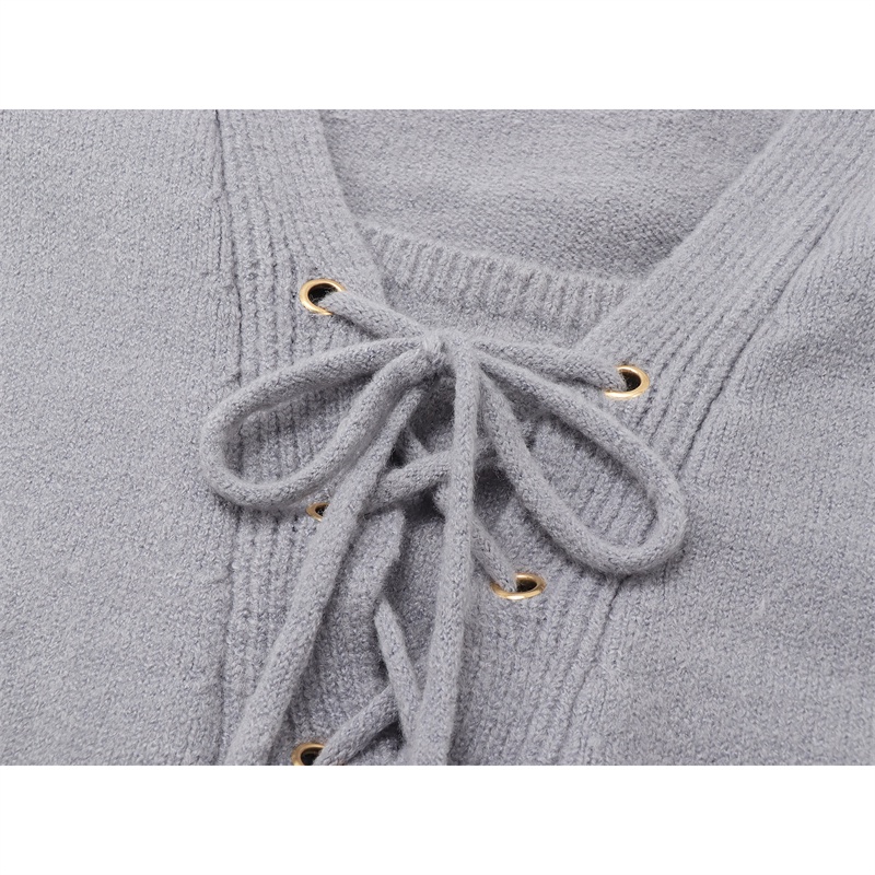 Áo cardigan bánh bèo nơ buộc ngực xanh xám