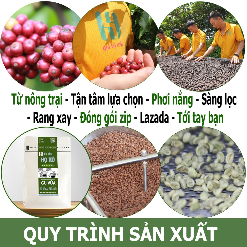 Cà phê rang xay Gu Vừa 1kg( 4x250g) - sự kết hợp tuyệt vời giữa arabica và robusta - xay sẵn pha phin - CÀ phê Họ Hồ
