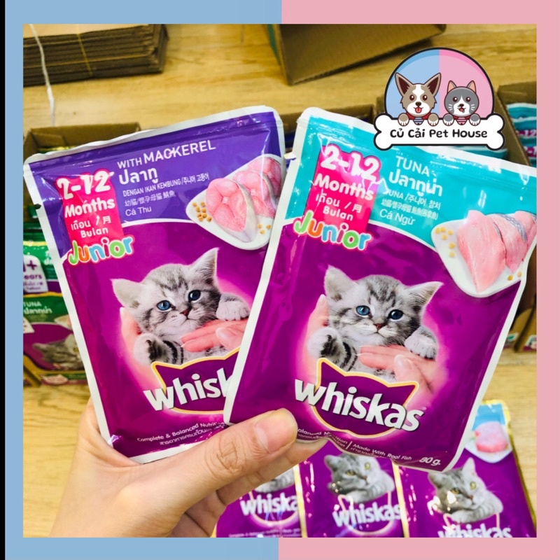 Pate Whiskas dành cho mèo con 2-12 tháng vị cá thu, cá ngừ 80g