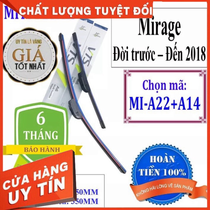 Bộ 2 thanh gạt nước ô tô MitsuBishi Mirage Đời trước - Đến 2018 - Và các dòng xe khác của hãng MitsuBishi