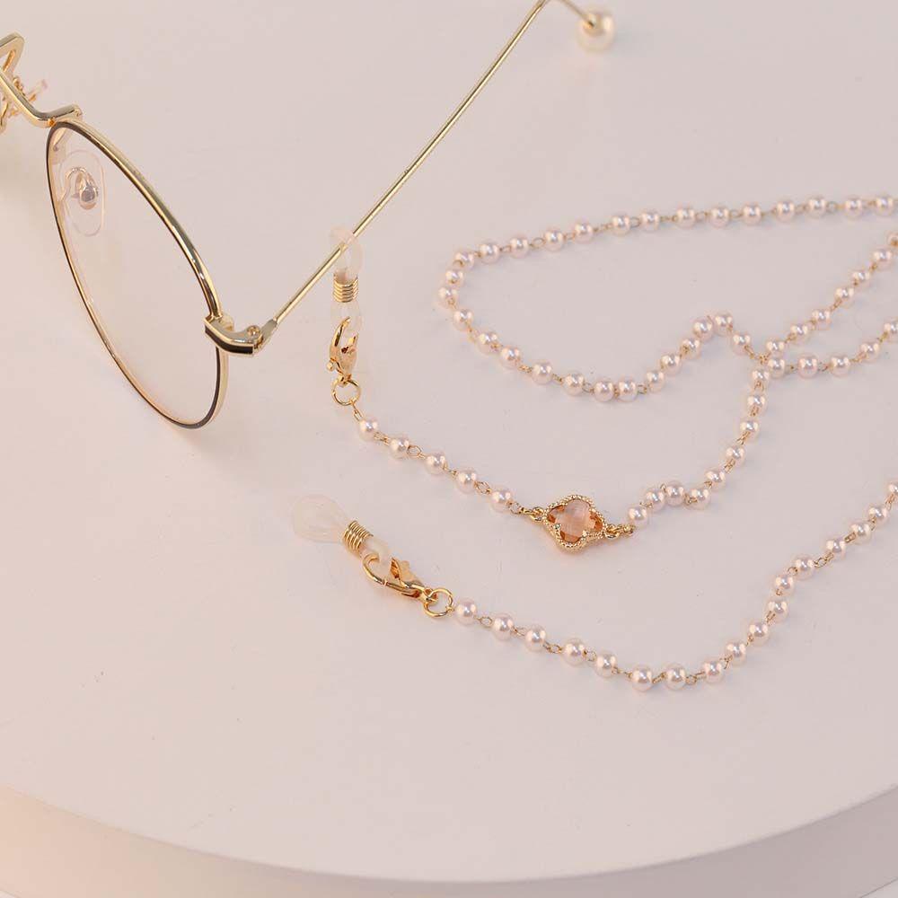 QQMALL Dây Đeo Mắt Kính Hình Cỏ Bốn Lá Màu Đỏ Đen Trắng Sang Trọng