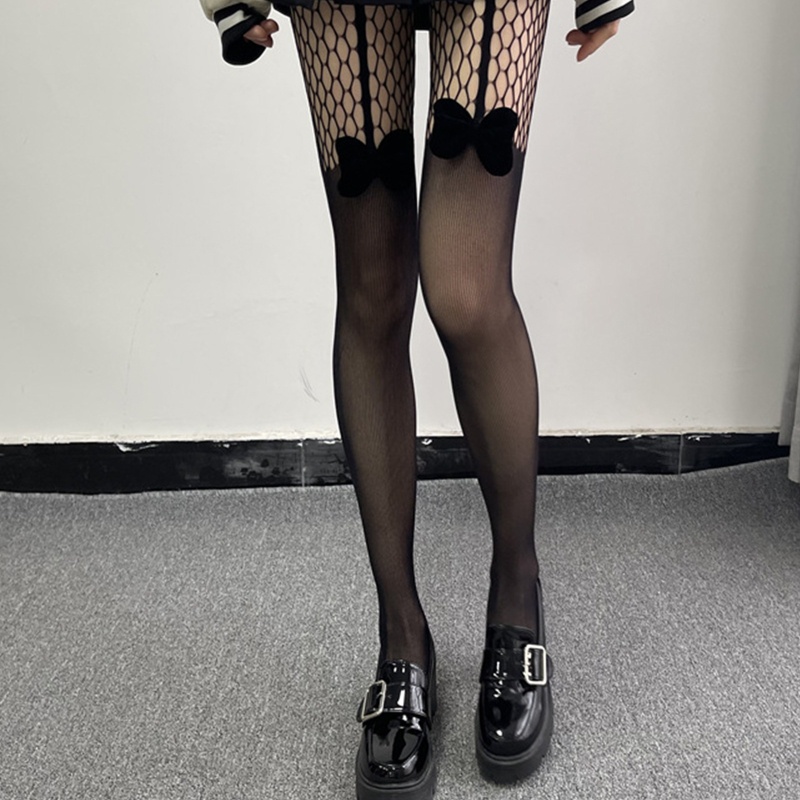 Brroa Đai Nịt Bít Tất Lưới Đính Nơ 3D Bằng Nhung Phong Cách Gothic Nhật Bản Ngọt Ngào Dành Cho Nữ