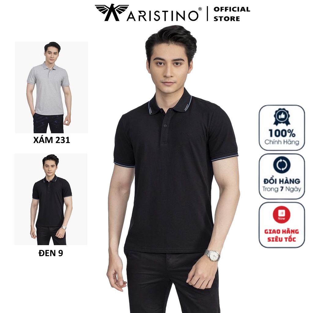 Áo Thun Polo Ngắn Tay Có Cổ Bẻ Aristino APS033S2 Áo Phông Trơn Màu Phối Viền Cổ Tay Áo Dáng Suông Vải Cotton Mềm Mát