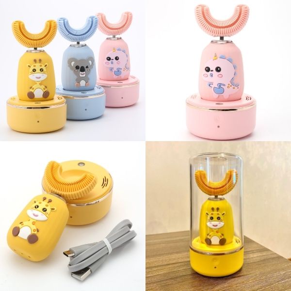 [Tặng KEM] Brushie Kids-Bàn Chải Điện Trẻ Em CAO CẤP, Chống nước, Chữ U SONIC, Khử Khuẩn, 2 Chế độ Sáng-Tối, nhạc Việt