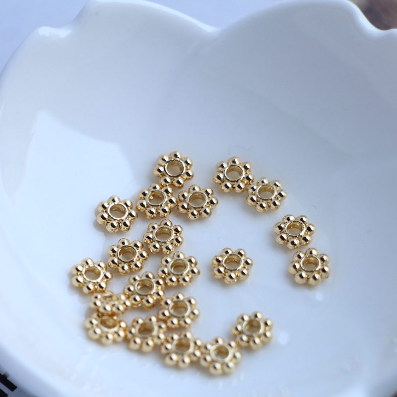 Bộ 50 Hạt Xâu Chuỗi Hình Bông Tuyết 14K Màu Vàng Kim Làm Trang Sức DIY